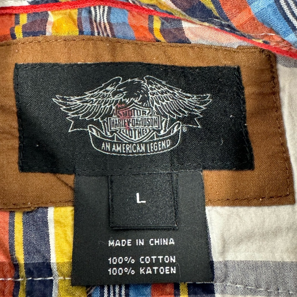 Harley-Davidson Men’s Multicolored Plaid Long Sleeve Button Up Cotton Sz Lg A5 - Picture 4 of 7